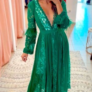 L’Atiste By Amy Midi Emerald Green Lace Dress Size M